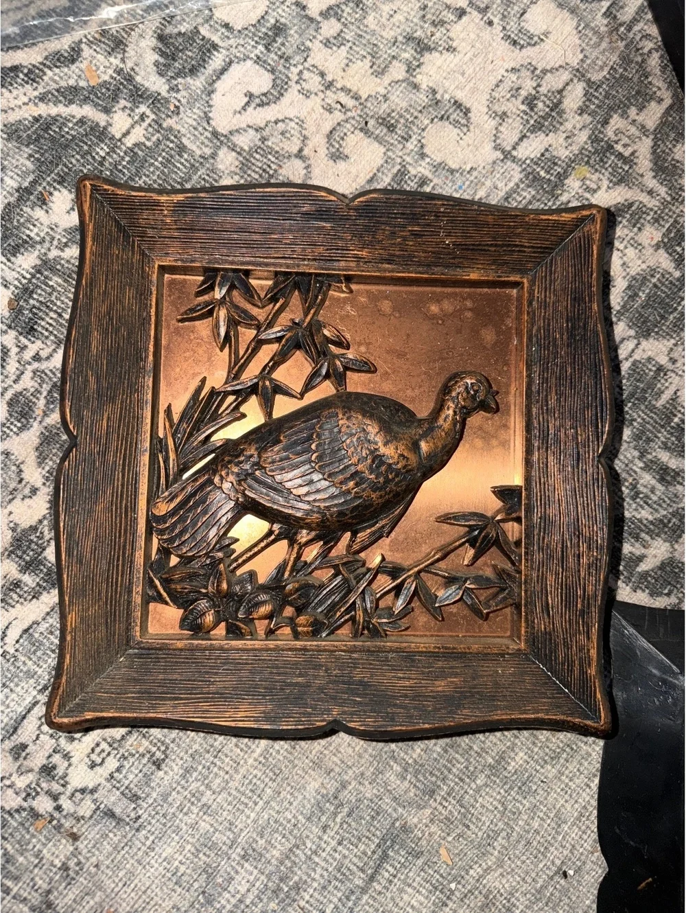 Vintage Copper and Wood Wall Art Plaques with Bird Motif - Set of 2